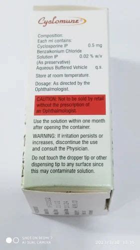 Cyclomune Cyclosporine Eye Drops, Packaging Type: Bottle, Packaging Size: 3 ml at Rs 500/piece ...