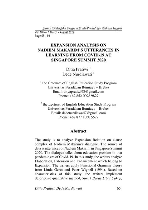 (PDF) EXPANSION ANALYSIS ON NADIEM MAKARIM'S UTTERANCES IN LEARNING FROM COVID-19 AT SINGAPORE ...