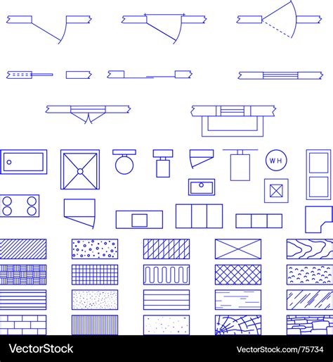 Architecture blueprint symbols Royalty Free Vector Image