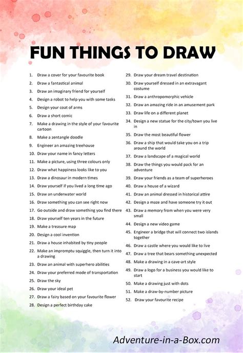 52 Things for Kids to Draw | Drawing ideas list, Art journal challenge ...