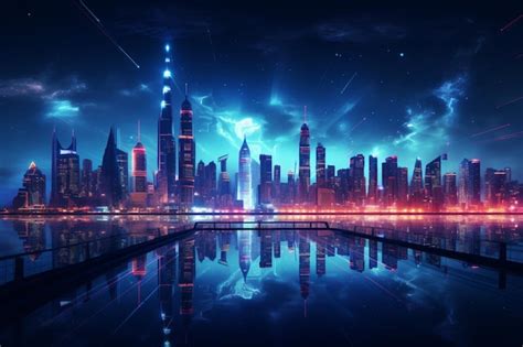 Premium AI Image | An Futuristic Nighttime City Skyline in the Future