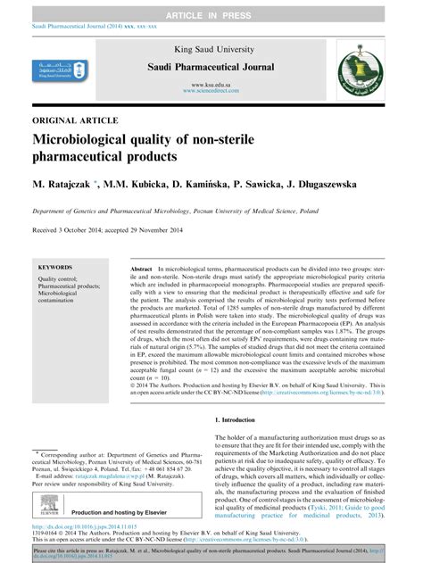 (PDF) Microbiological quality of non – sterile pharmaceutical products