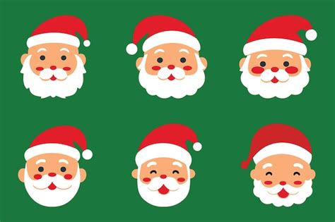 Premium Vector | Set of cute santa claus face in flat style vector illustration for christmas ...