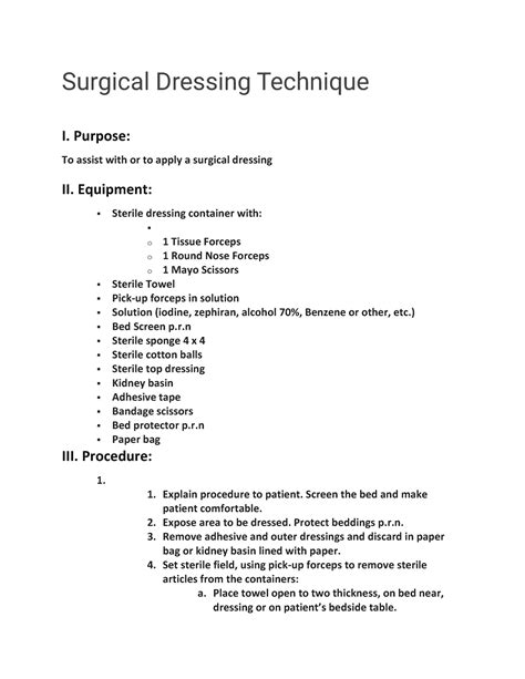 Surgical Dressing Technique - Purpose: To assist with or to apply a surgical dressing II ...