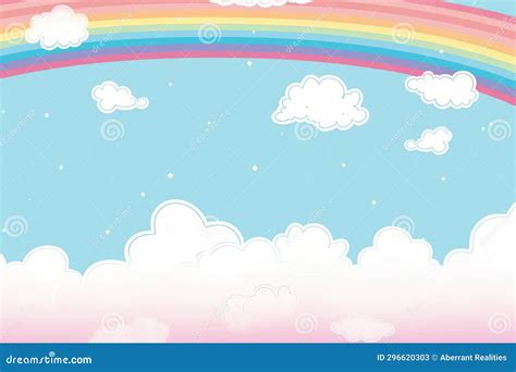 A Cartoon Rainbow and Clouds in the Sky Stock Illustration - Illustration of season, frame ...