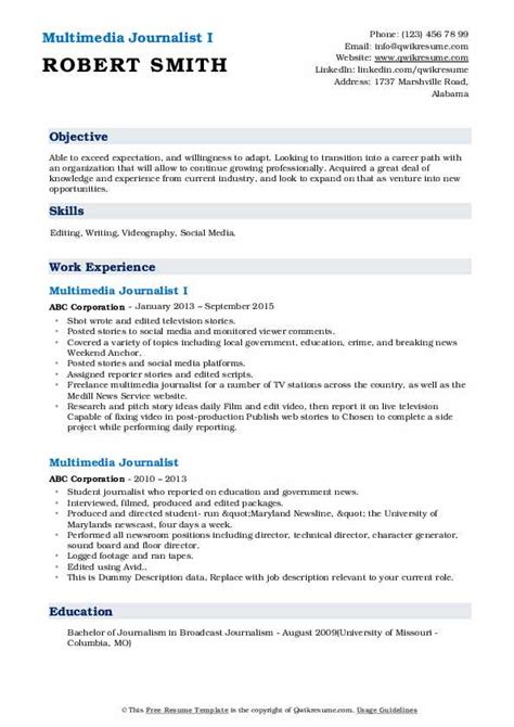 Multimedia Journalist Resume Samples | QwikResume