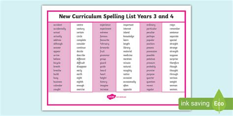 Year 3 and 4 Spelling List Word Mat - Year 3 Spelling Words