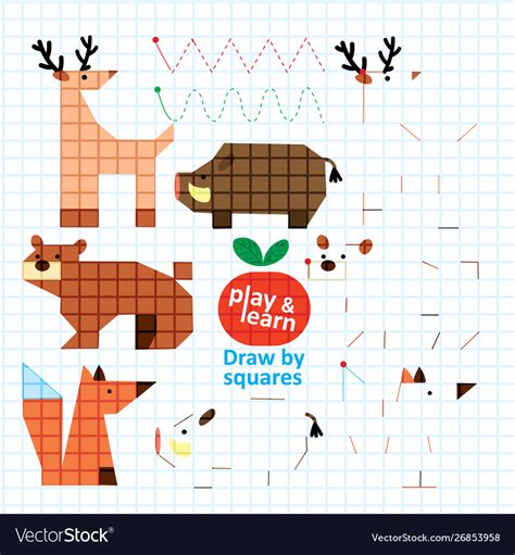 Draw squares forest wild animals art kid game Vector Image