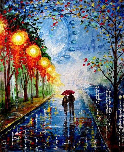 A couple walking in the night Rain Original by ArtonlineGallery, $235.00 | Artists that inspire ...