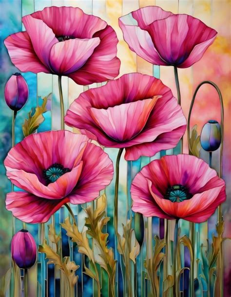 Poppies Stained Glass Tiffany Free Stock Photo - Public Domain Pictures