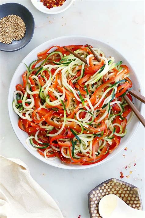 Sesame Bell Pepper and Cucumber Noodle Salad - It's a Veg World After All®