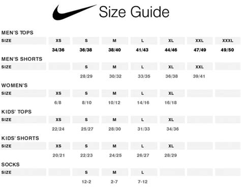 Nike Youth Size Chart Conversion