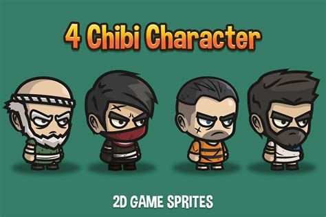 4 Chibi Character 2D Sprites - CraftPix.net