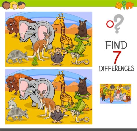 Premium Vector | Search differences game with animals