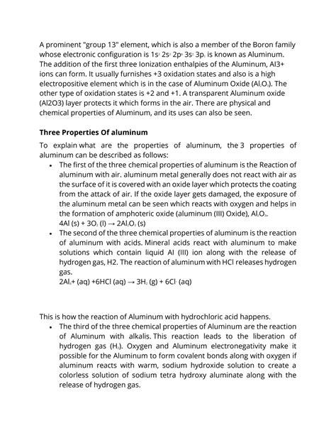 SOLUTION: Chemical properties of aluminum - Studypool