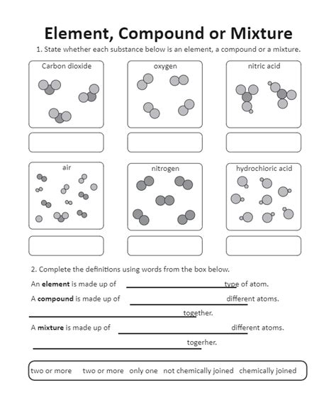 Elements Compounds or Mixtures worksheet | EdrawMax Template