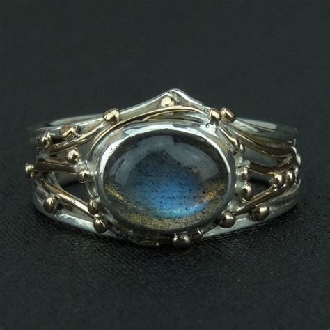 Silver, gold & labradorite ring, by Oliver Vowles-Burrows - Pyramid Gallery