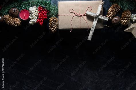 cross on a christmas present background Stock Photo | Adobe Stock