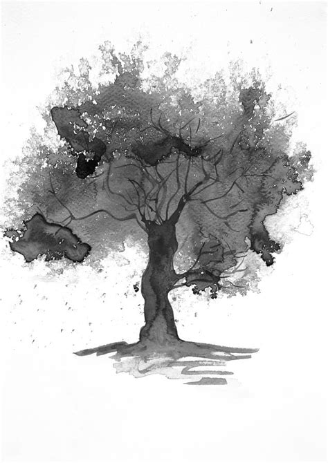 Black and White Tree Watercolour Painting by Steve and Jenni Thorp - Pixels