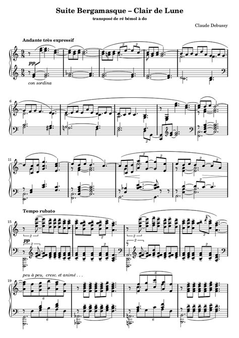 - PIANO GNU -: Clair de lune transposé en Do (Debussy)