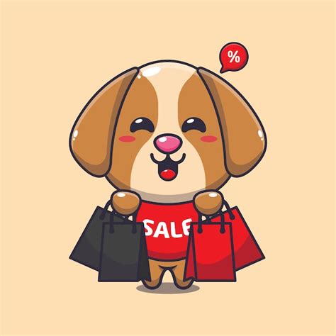 Premium Vector | Cute dog with shopping bag in black friday sale ...