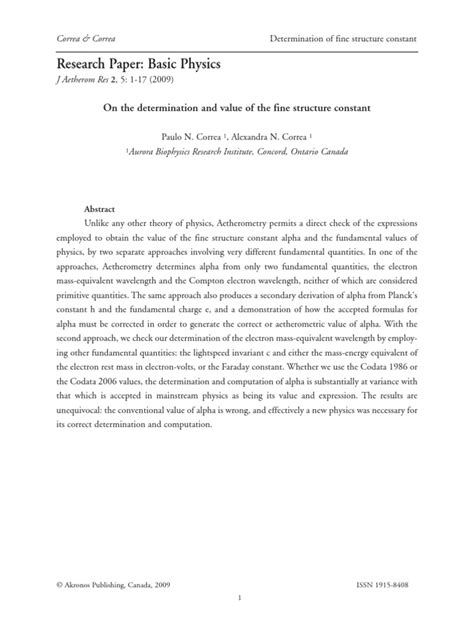 Research Paper: Basic Physics: On The Determination and Value of The Fine Structure Constant ...