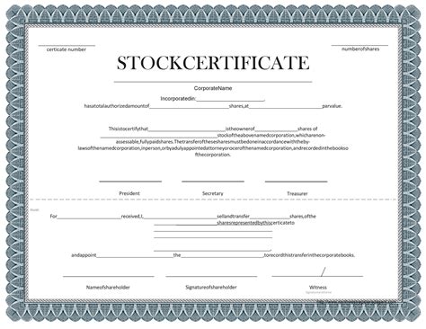 Free Fillable Stock Certificate Template