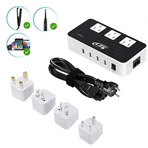 key power 200-watt step down 220v to 110v voltage converter & international travel adapter ...