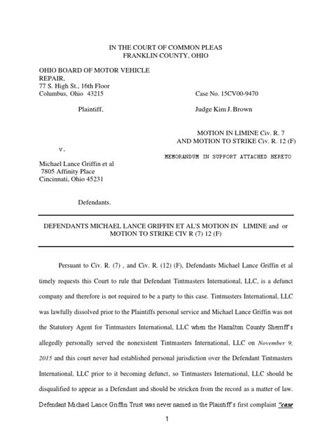 Defendants Motion in Limine | PDF | Summary Judgment | Complaint