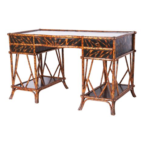 British Colonial Style Faux Bamboo Desk by Maitland-Smith | Chairish