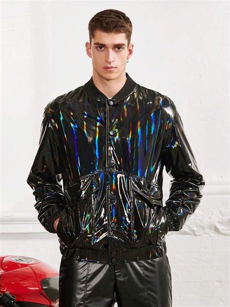 SHEIN Manfinity EMRG Men Holographic Zip Up Bomber Jacket | SHEIN USA