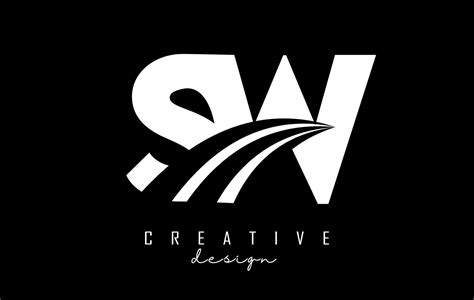 Creative white letters SW s w logo with leading lines and road concept design. Letters with ...