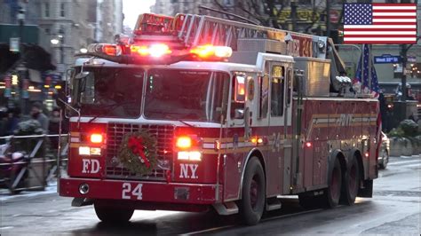 FDNY Ladder fire truck responding with air horn, siren and lights - YouTube