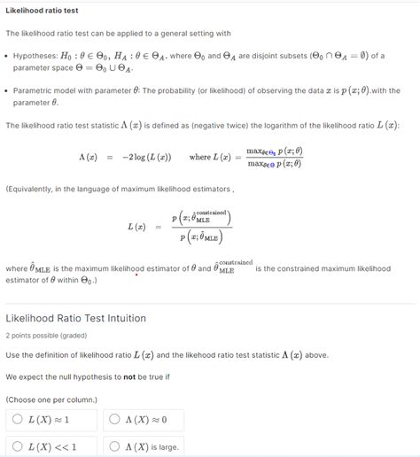 Solved Likelihood ratio test The likelihood ratio test can | Chegg.com