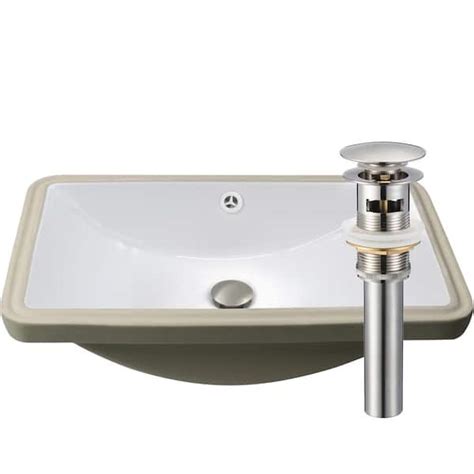 Novatto 18 in. Small Undermount Porcelain Bathroom Sink in White with Overflow Pop-Up Drain in ...