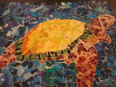 My torn magazine paper collage art project. D its a sear turtle named duuuuuuuuuuuuudeeee ...