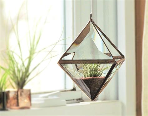 Geometric Air Plant Holder Stained Glass Hanging Terrarium