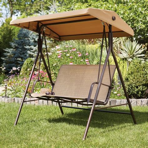 25 Photos 2-Person Outdoor Convertible Canopy Swing Gliders With Removable Cushions Beige ...