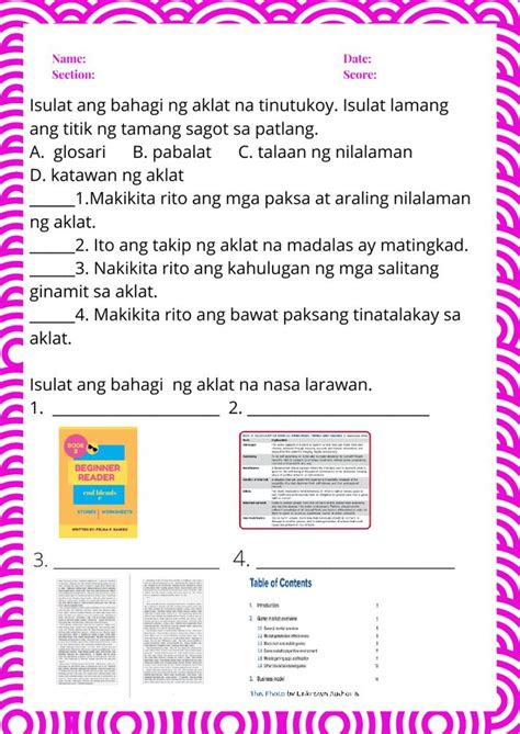 Bahagi ng Aklat interactive worksheet