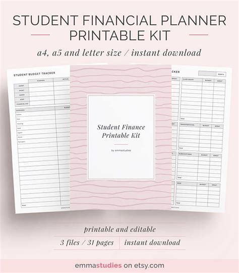 Student Financial Planner Printable Pack College - Etsy Australia | Financial planner, Student ...