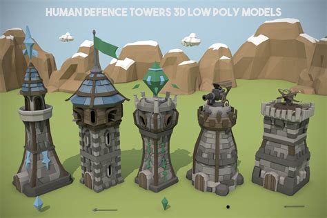 Defense Tower 3D Low Poly by Free Game Assets (GUI, Sprite, Tilesets)