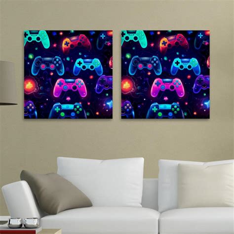 Gamepad Pattern 2PC Canvas Wall Art Paintings for Living Room Canvas Frameless Print Wall ...