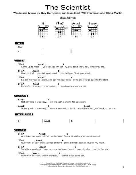 The Scientist by Coldplay Sheet Music for Really Easy Guitar at Sheet Music Direct