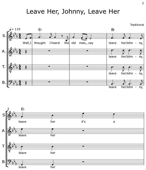 Leave Her, Johnny, Leave Her - Sheet music for Choir Tenor