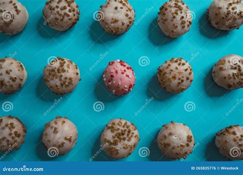 Set of Colorful, Caramelized, Chocolate Balls with Crumbs on Them Isolated on a Blue Background ...