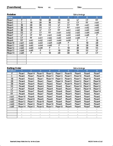 Free Baseball Roster and Lineup Template