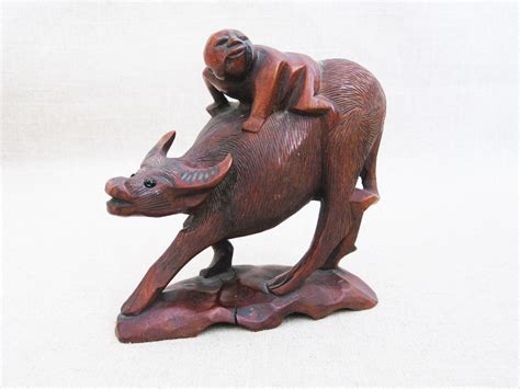 Vintage Animal Carving Folk Art Sculpture Hand Carved Water Buffalo ...