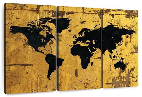 Black On Gold World Map Wall Art | Digital Art