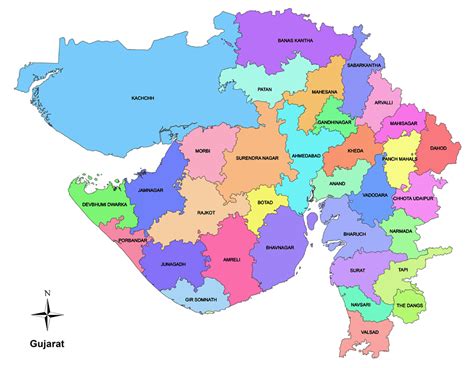 Map Of Gujarat With District Name - China Map Tourist Destinations