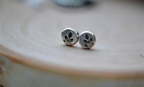 Small Silver Studs Stud Earrings Leaf Earrings Stamped - Etsy